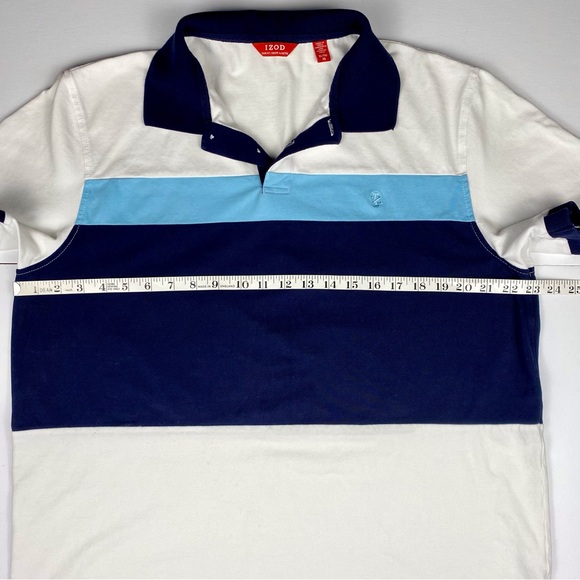 Izod Men's XL Collared Golf Polo Shirt, Short Sleeve, White Blue Navy - Picture 4 of 9